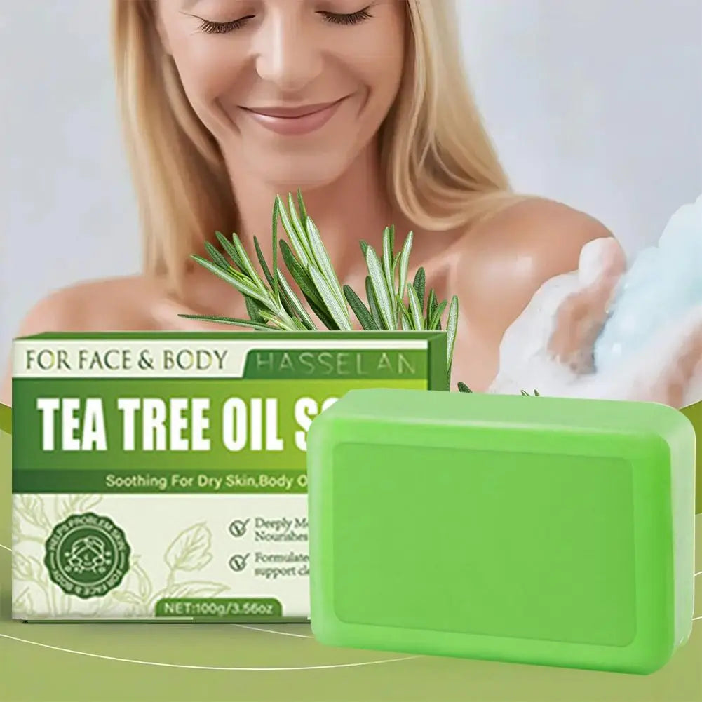 Jabón de Árbol de Té Verde, Jabón en Barra con Aceite de Árbol de Té, Jabones Naturales para Limpiar la Piel del Rostro, Cuerpo y Manos, Jabón en Barra Exfoliante Suave