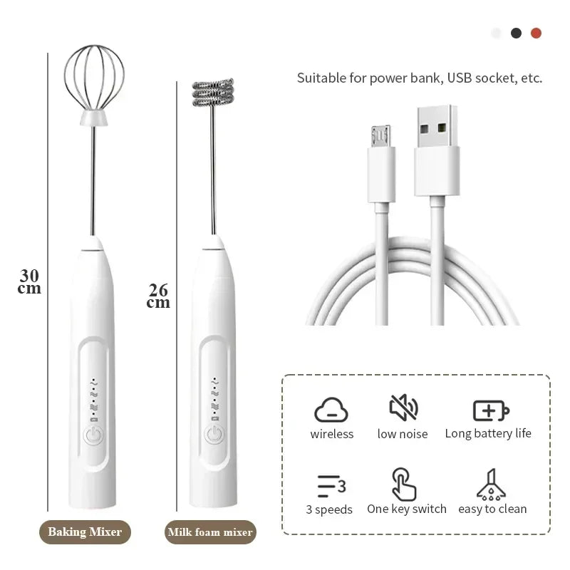 Artículos de cocina 2 en 1, batidor de huevos eléctrico con carga USB, Mini licuadora, accesorios de cocina, mezclador, utensilios para el hogar, barra de doble cabezal