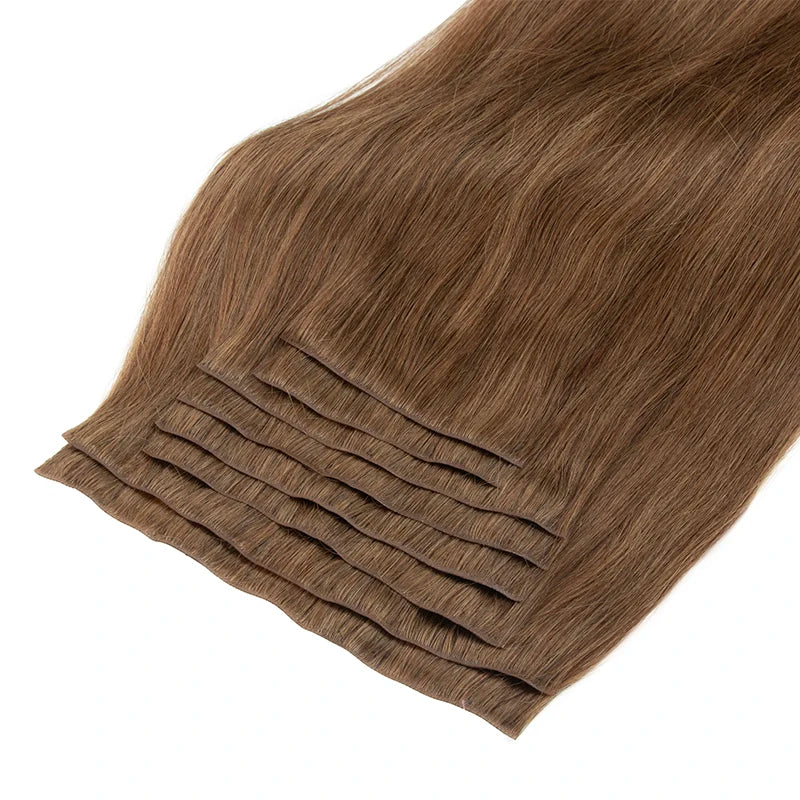 Human Hair Invisible PU Clip In Extensions Injected PU Tape Weft 7Pcs/set 12-24inch 100G 120G Clip On Hair Comfortable Wear