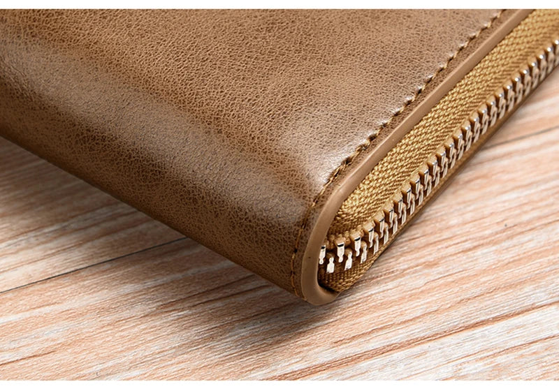 Cartera para hombre, tarjetero de cuero, monedero con cremallera, carteras de lujo para hombre, monederos con protección RFID, cartera Masculina de lujo