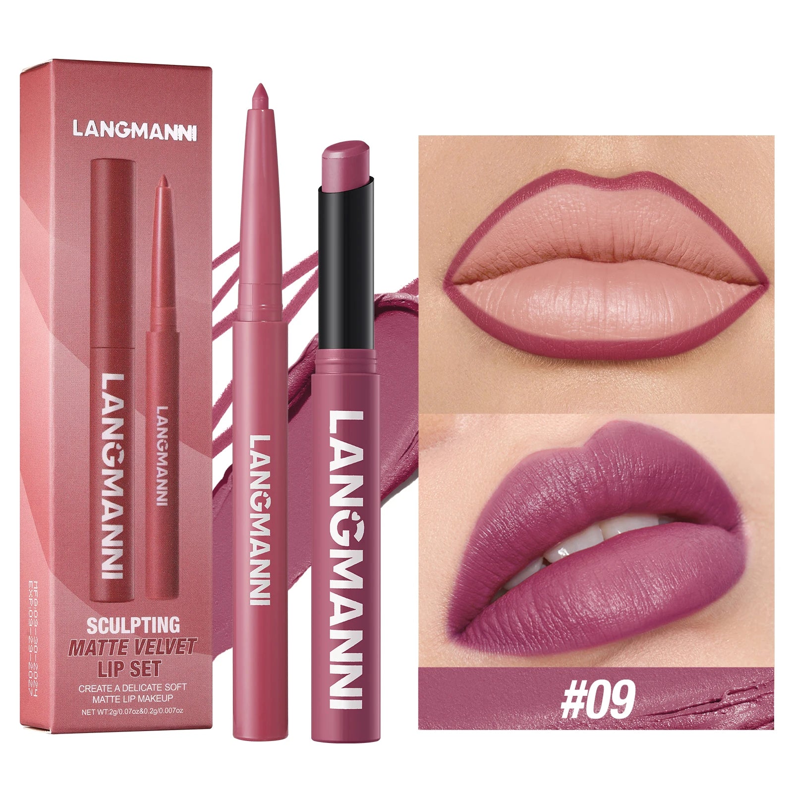 Delineador de labios impermeable integrado + juego de lápiz labial, sin manchas, sin desvanecimiento, sin taza, duradero, fácil de crear un maquillaje perfecto.