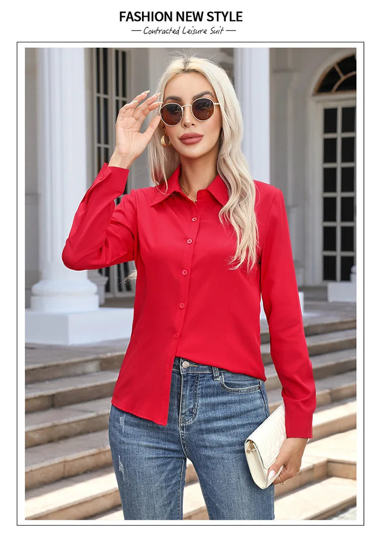 Blusa Elegante de Gasa con Botones para Mujer, Camisa Informal de Manga Larga con Cuello Camisero para Primavera y Verano, Blusa Tipo Túnica para Oficina