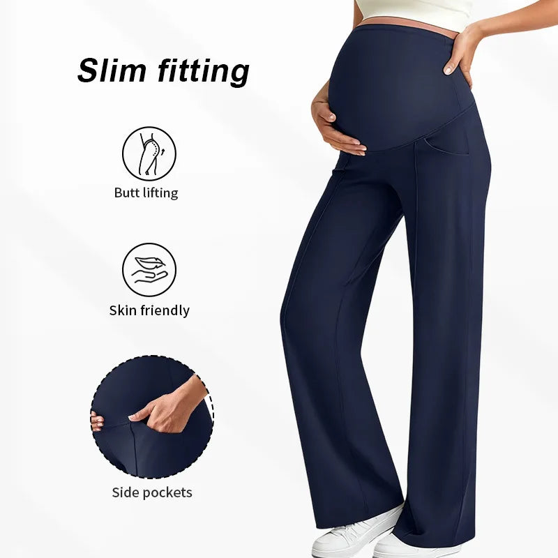 Pantalones rectos de maternidad de talla grande 2026 Otoño Invierno pantalones de pierna ancha de cintura alta para mujeres embarazadas ropa exterior pantalones sueltos Premama