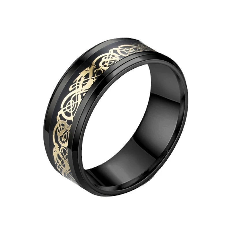 Anillos con diseño de dragón dominante de acero inoxidable de 8mm para hombres y mujeres, anillo Punk con incrustaciones de fibra de carbono azul, bagues pour femme