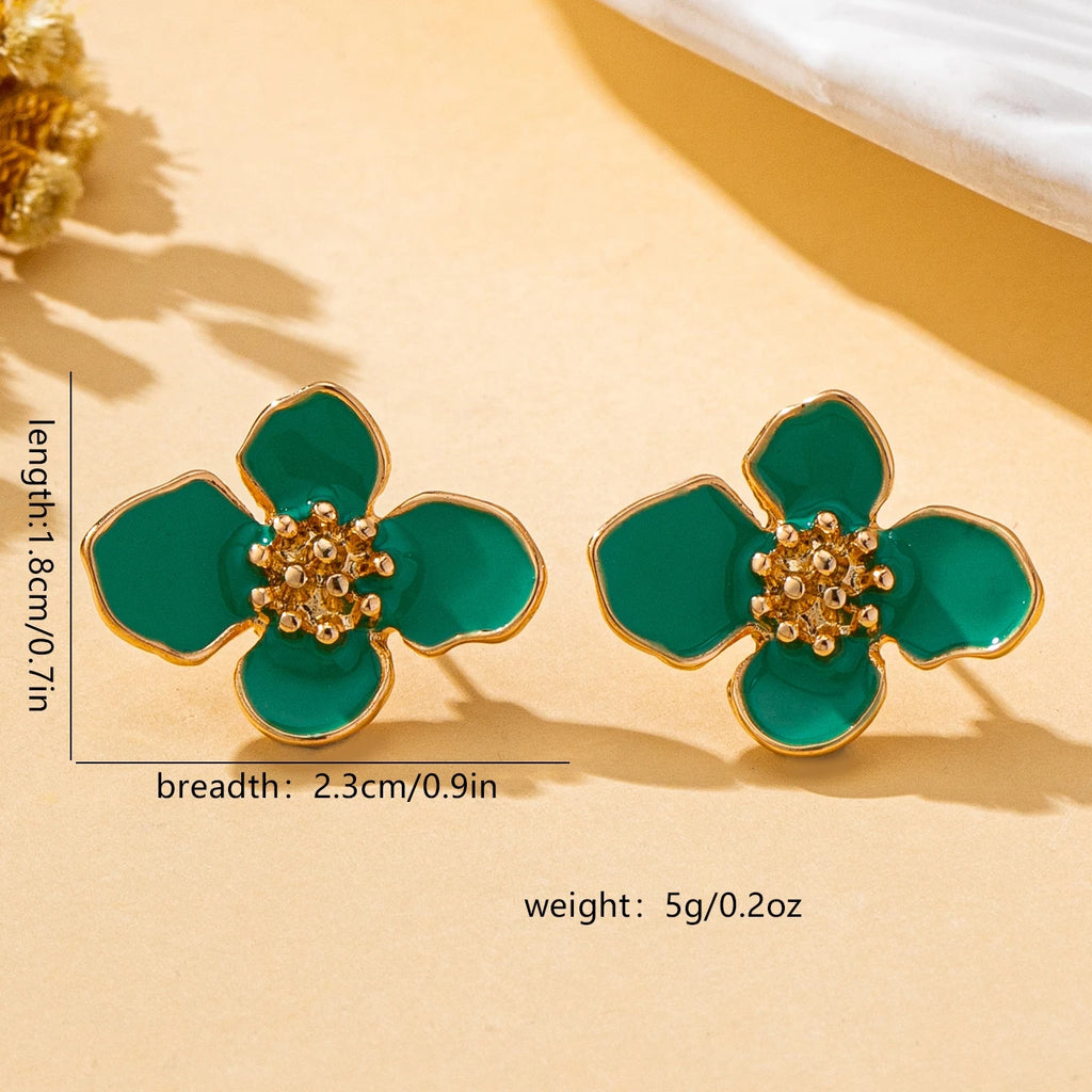 Pendientes de moda para mujer, estilo bohemio, pendientes de flores tridimensionales en verde, morado, blanco y dorado, pendientes elegantes y sencillos adecuados para uso diario y para vacaciones, sin caja