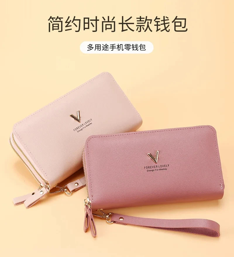 Cartera larga para mujer, monederos con borlas, tarjetero, billeteras con doble cremallera, bolso de mano de cuero Pu, bolso de lujo para dinero y teléfono
