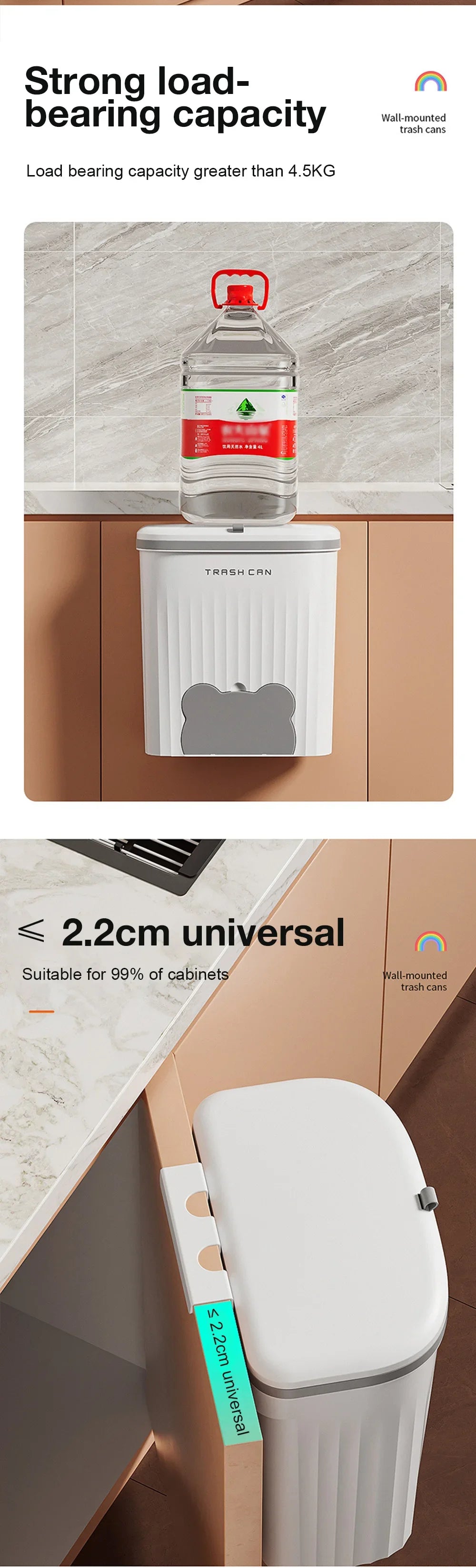 Cesta de basura de cocina de 8,5/12L, cubo de basura montado en la pared con tapa, cubo de basura para baño, cubo de basura para gabinete debajo del fregadero, cubo de Compost