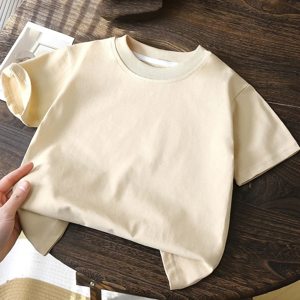 Camiseta Informal de Verano para Niños de 2 a 8 Años, 100% Algodón, Color Sólido, Top de Manga Corta para Niñas, Cuello Redondo, Ropa Suave y Transpirable para Niños