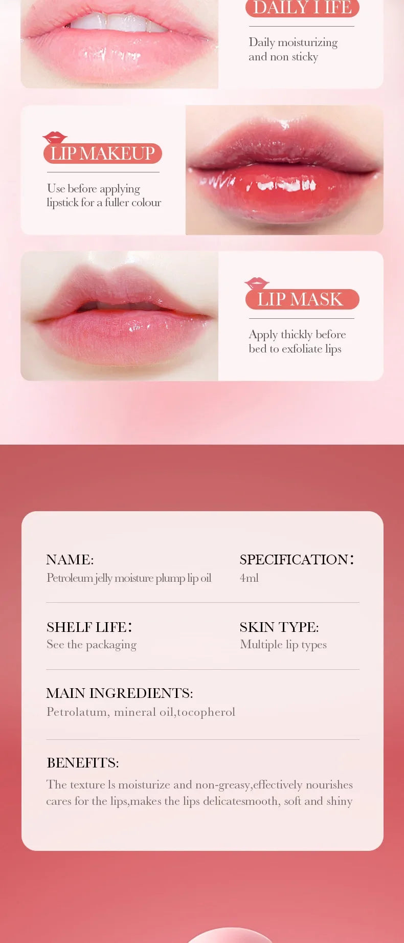 Aceite esencial para rellenar los labios, cuidado de los labios Sexy instantáneo, nutritivo, antiarrugas, hidratante, brillo de labios carpante definitivo, suero, cosméticos