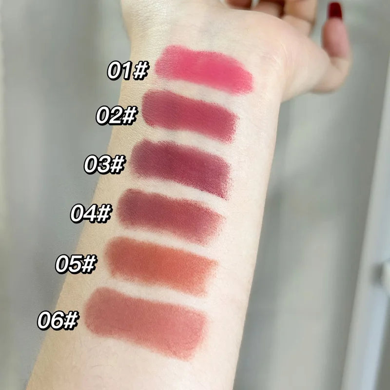 Lápiz Labial Mate de 6 Colores, Textura Sedosa, Sin Resecar, Fácil de Aplicar, Larga Duración, Antiadherente, Efecto Niebla