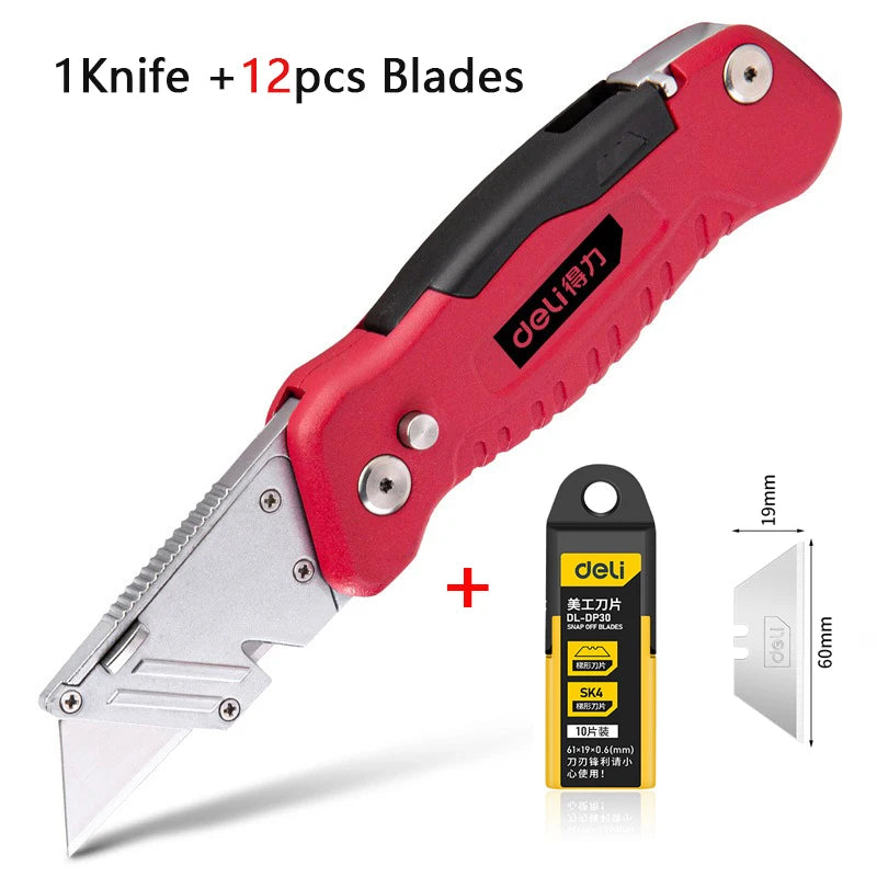 Deli Premium-cortador de caja plegable multifunción, cuchillo profesional de bolsillo de alta resistencia, hoja afilada SK2, papel tapiz couteau