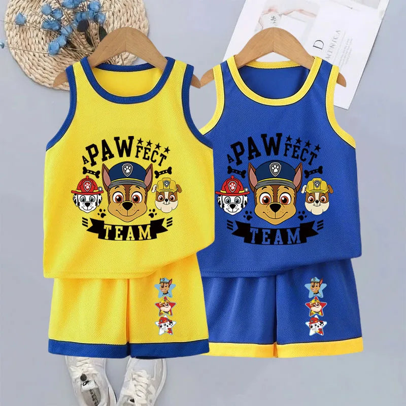 Conjuntos de ropa de malla de secado rápido con estampado de dibujos animados de la Patrulla Canina para niños, ropa de baloncesto para niños, conjunto de 2 piezas, conjunto de chaleco transpirable para niñas