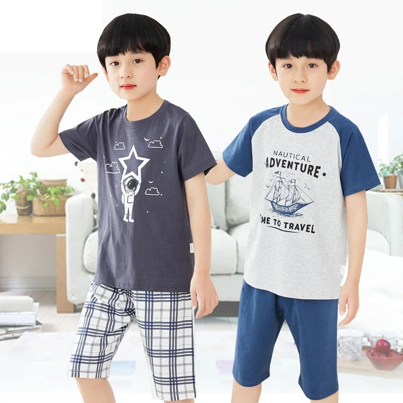Pijamas de manga corta para adolescentes, 100% algodón, para niños grandes conjuntos de ropa, pijamas para niños, pijamas para niñas de 10, 12, 14 y 16 años