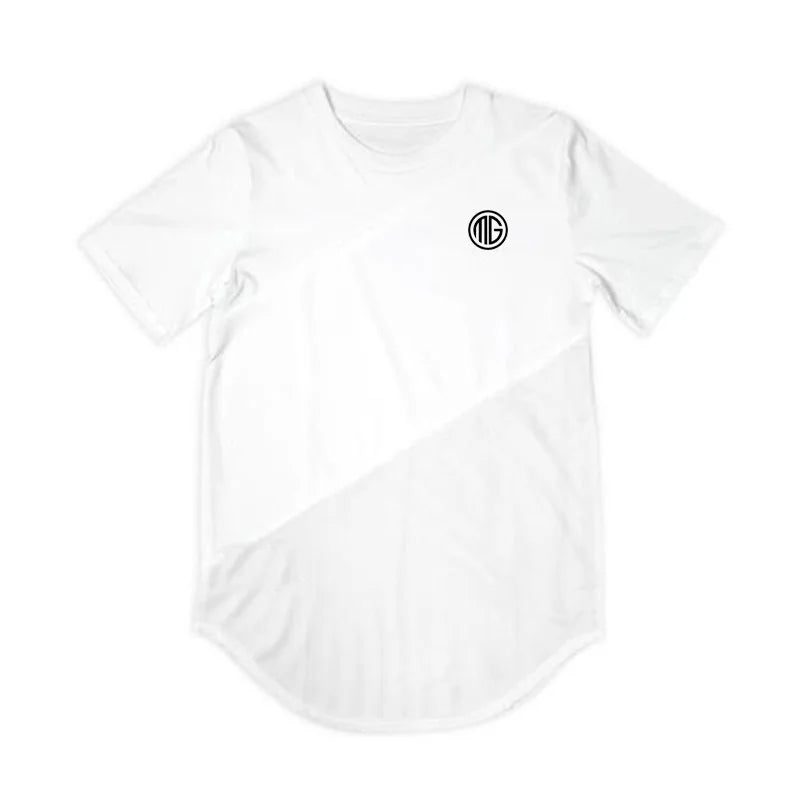 Camiseta musculosa para hombre, camisetas para gimnasio, culturismo, Fitness, Tops de algodón de retales, camiseta ajustada de malla, Camiseta deportiva de algodón de manga corta