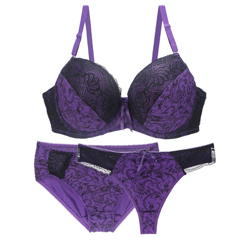 Neell-Conjunto de sujetador de realce sin costuras para mujer, ropa interior de 3 piezas, copa BCDEF, Beige, negro, azul, morado, rojo, blanco, lencería de talla grande