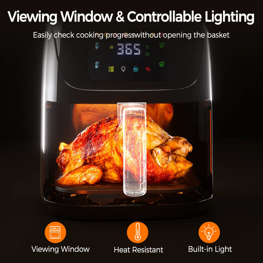Patbrela Freidora de Aire Caliente 7L Capacidad 8 Funciones Máx 200 ° C 85% Menos aceite, energía y ahorro de tiempo con ventana de fácil visión Freidora sin grasa