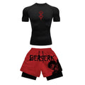 Conjunto de compresión con estampado 3D de Anime para hombre, Top de gimnasio de manga corta + pantalones cortos de entrenamiento, conjunto de protección contra sarpullidos transpirable de secado rápido