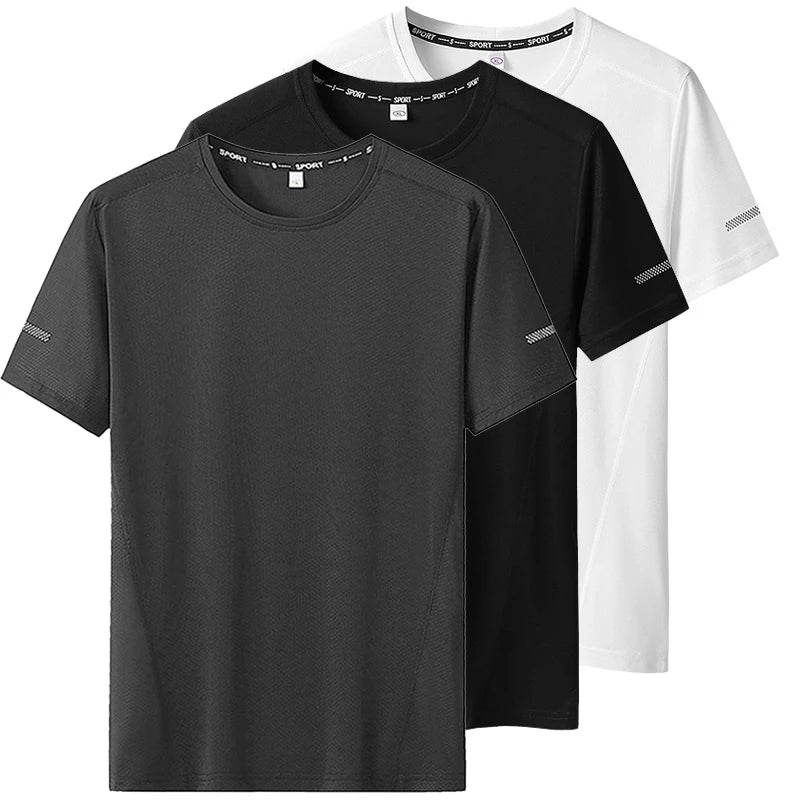 Camiseta deportiva de verano para hombre, camisetas de secado rápido de talla grande 6XL/7XL, camiseta de manga corta con cuello redondo de gran tamaño para Fitness y correr, 3 uds.