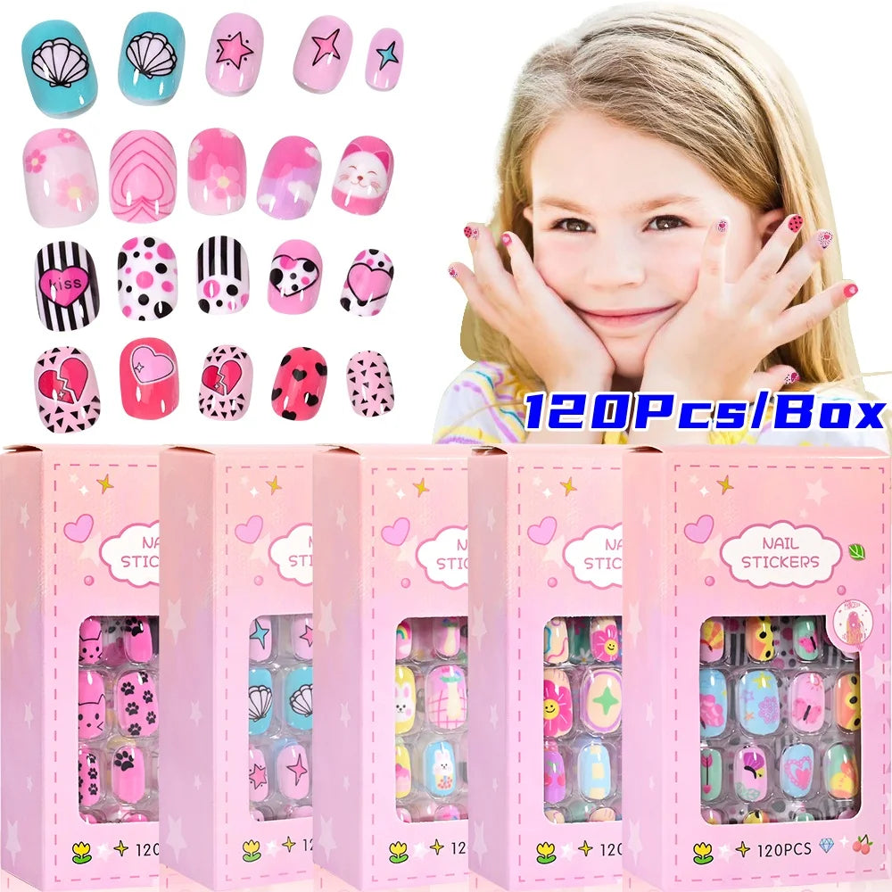 120 unids/set lindo dibujo en uñas Rosa degradado fresa princesa amor corazón estrellas puntas de uñas decoraciones de uñas para niñas