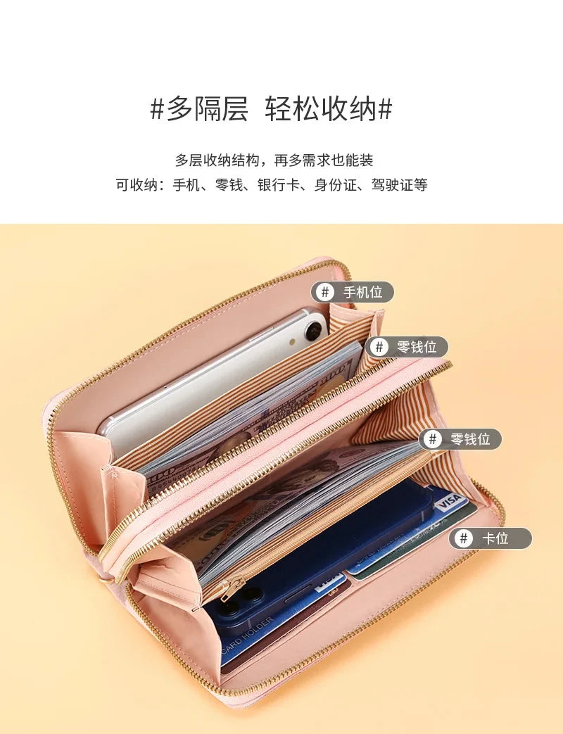 Cartera larga para mujer, monederos con borlas, tarjetero, billeteras con doble cremallera, bolso de mano de cuero Pu, bolso de lujo para dinero y teléfono