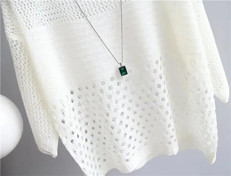 Primavera y novedad de verano, chaleco tejido de seda de hielo, Top calado, parte inferior fina, ropa de calle, camisa para mujer