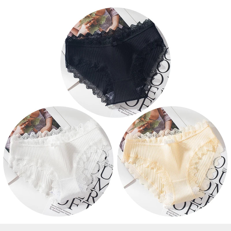 Bragas de algodón para mujer, bragas de encaje sexis, bragas de Color sólido para niñas, juego de ropa interior, ropa interior, Dropshipping 3 unids/lote