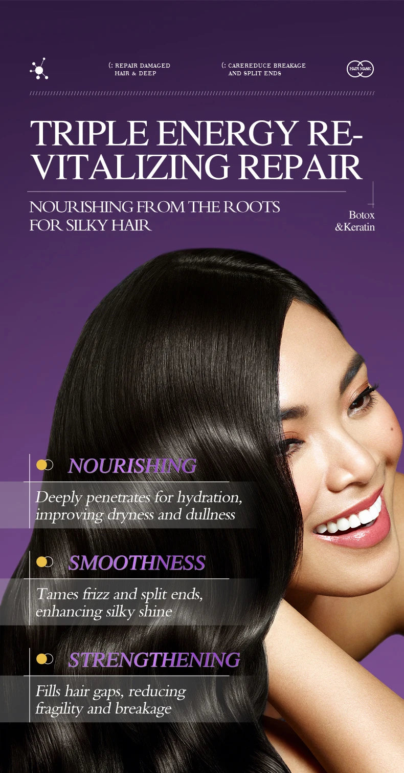Mascarilla para el cabello con queratina mágica, reparación de daños en 5 segundos, rizado, suave, liso, brillante, hidratación profunda del cabello, tratamiento, reparación, mascarilla para el cuidado del cabello