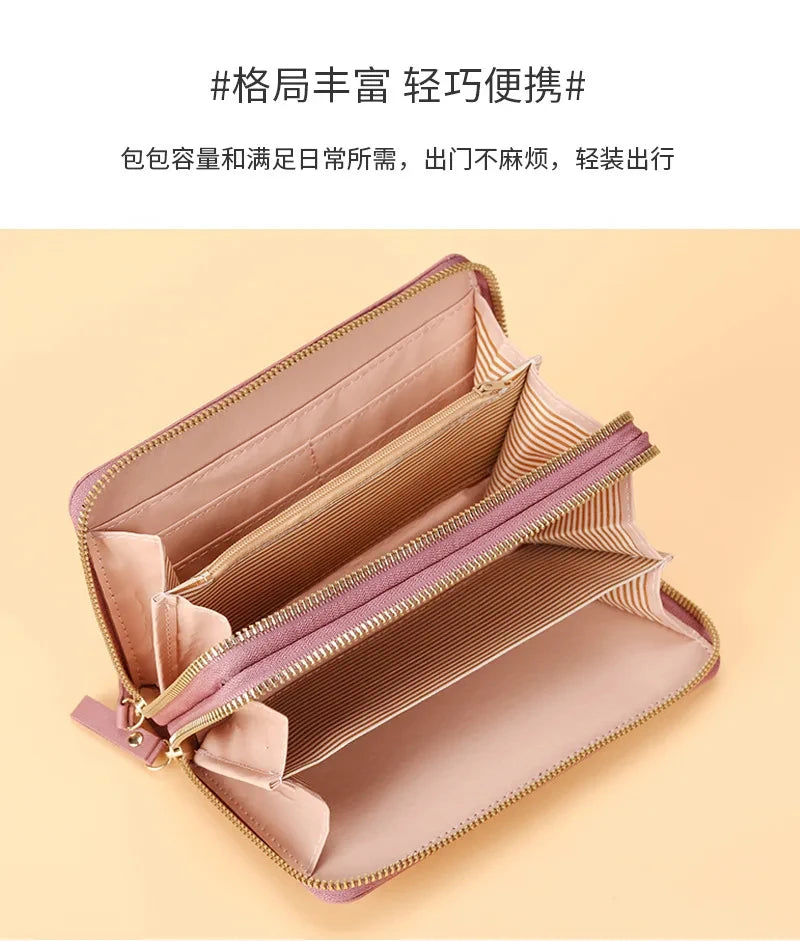 Cartera larga para mujer, monederos con borlas, tarjetero, billeteras con doble cremallera, bolso de mano de cuero Pu, bolso de lujo para dinero y teléfono