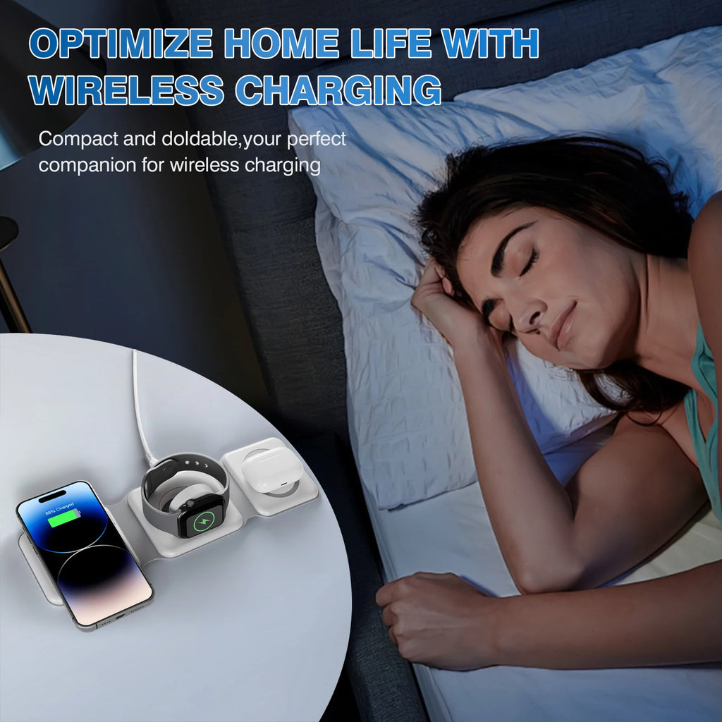 Cargadores inalámbricos magnéticos de 15W, base de carga plegable 3 en 1 para teléfono, carga rápida de viaje para Apple Watch IPhone 14/13/12/11/X AirPods