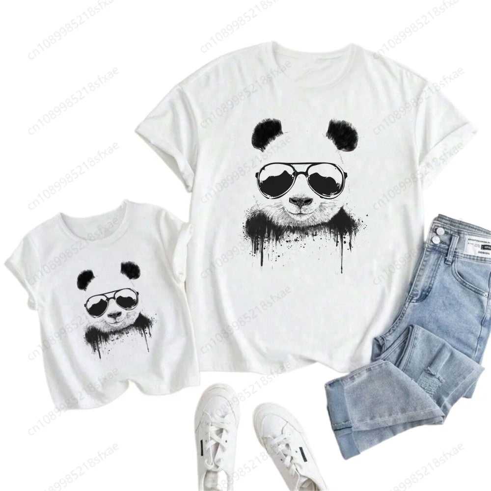 Camiseta de verano para niños y niñas, ropa blanca con Panda de dibujos animados
