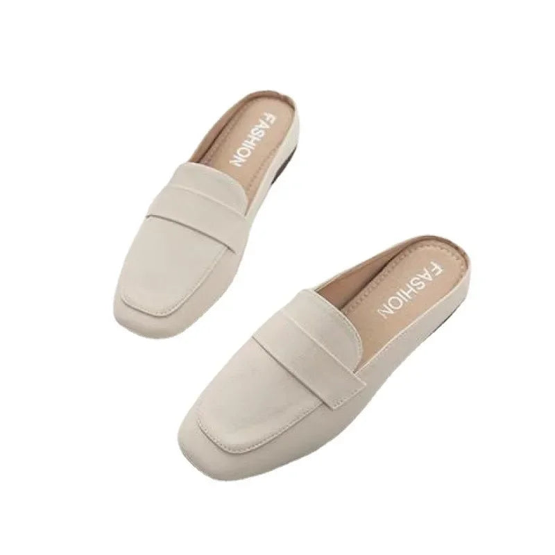 Baotou-Zapatillas planas de cuero suave para Mujer, Zapatos planos sin cordones, suela suave, 2024