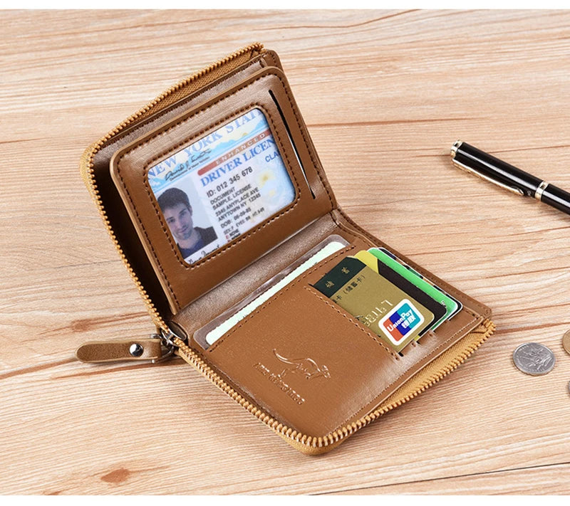 Cartera para hombre, tarjetero de cuero, monedero con cremallera, carteras de lujo para hombre, monederos con protección RFID, cartera Masculina de lujo