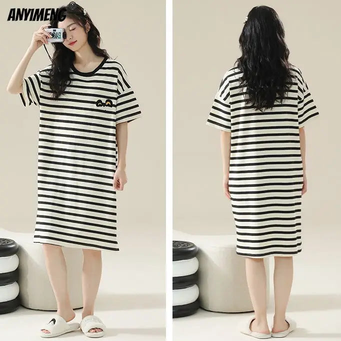 100% ALGODÓN! Camisón de verano para mujer de talla grande M-4XL, nuevo camisón antibacteriano HQ, camisón de manga corta, vestido informal