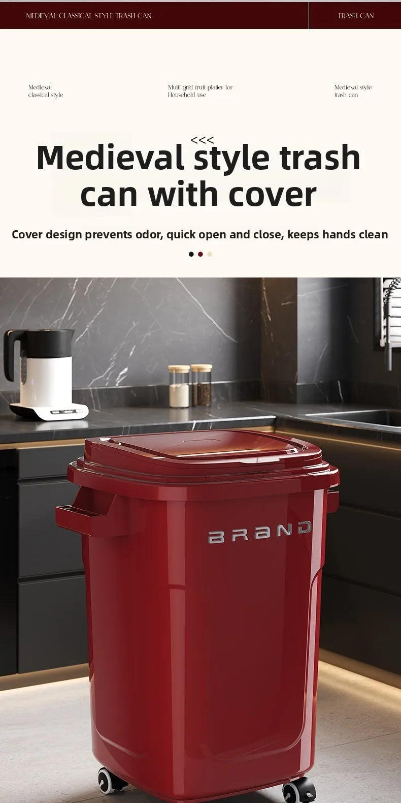 Contenedor de Basura de Cocina de Gran Capacidad con Ruedas y Tapa para Uso Doméstico y Comercial, Fácil de Mover, No Es Necesario Agacharse