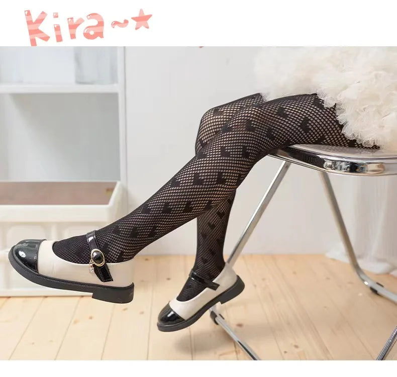 Medias blancas de princesa pequeña, mallas ajustadas de malla suaves y cómodas para niños, pantimedias para bebé Lolita en forma de corazón