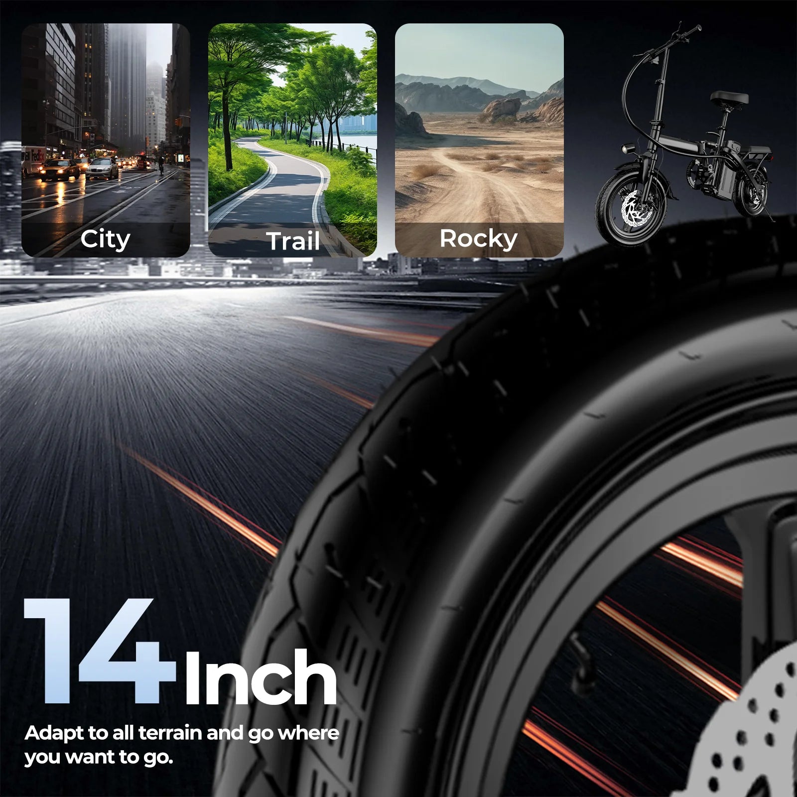 Bicicletas eléctricas para adultos de 560W, 24MPH, batería extraíble de 48V10.4AH, bicicleta eléctrica plegable de 14 pulgadas, bicicleta eléctrica con absorción de impactos múltiple