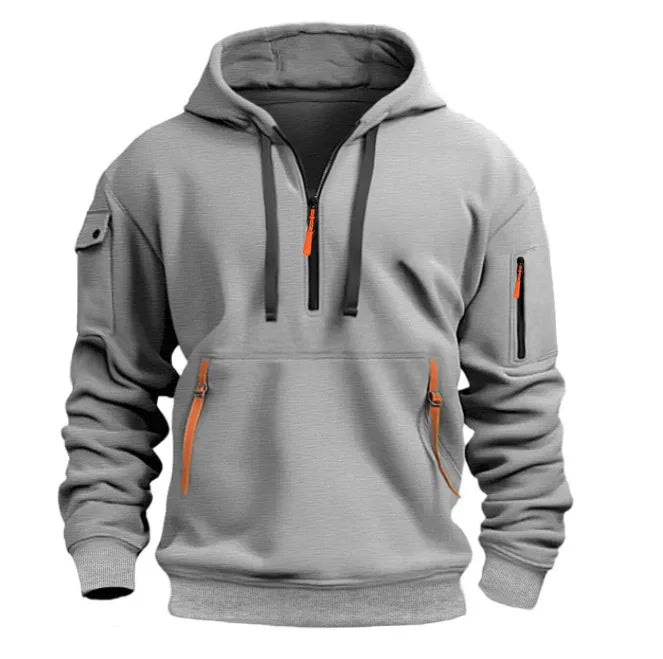 Sudadera deportiva informal para hombre, jersey de manga larga de Color sólido a la moda para primavera y otoño con bolsillo en el brazo y cuerda de tracción de talla grande