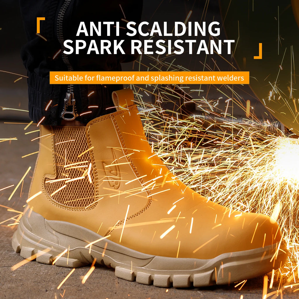 Botas de trabajo de seguridad impermeables para hombre, zapatos con punta de acero, botas tácticas de senderismo y aventura al aire libre, antiimpacto y antipinchazos
