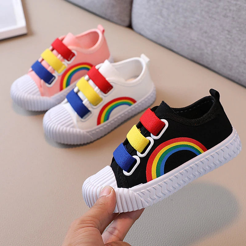 Zapatillas de deporte para niños, zapatos con gancho a la moda para niñas, zapatos de lona informales antideslizantes para estudiantes, zapatos planos de diseñador para primavera y otoño