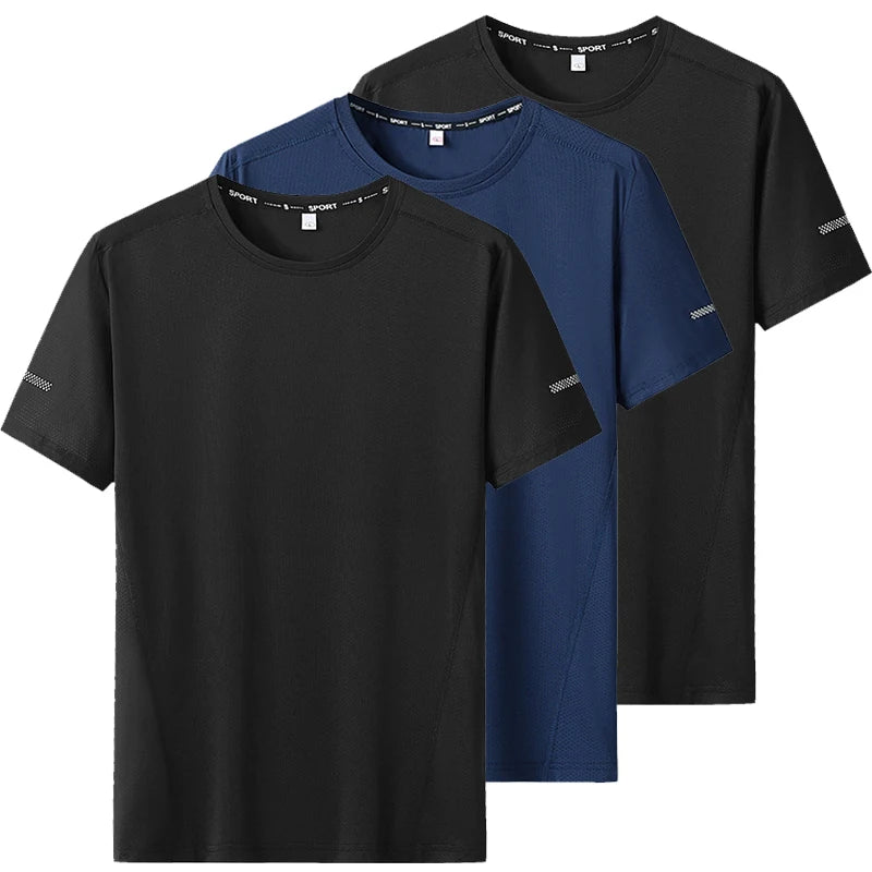 Camiseta deportiva de verano para hombre, camisetas de secado rápido de talla grande 6XL/7XL, camiseta de manga corta con cuello redondo de gran tamaño para Fitness y correr, 3 uds.