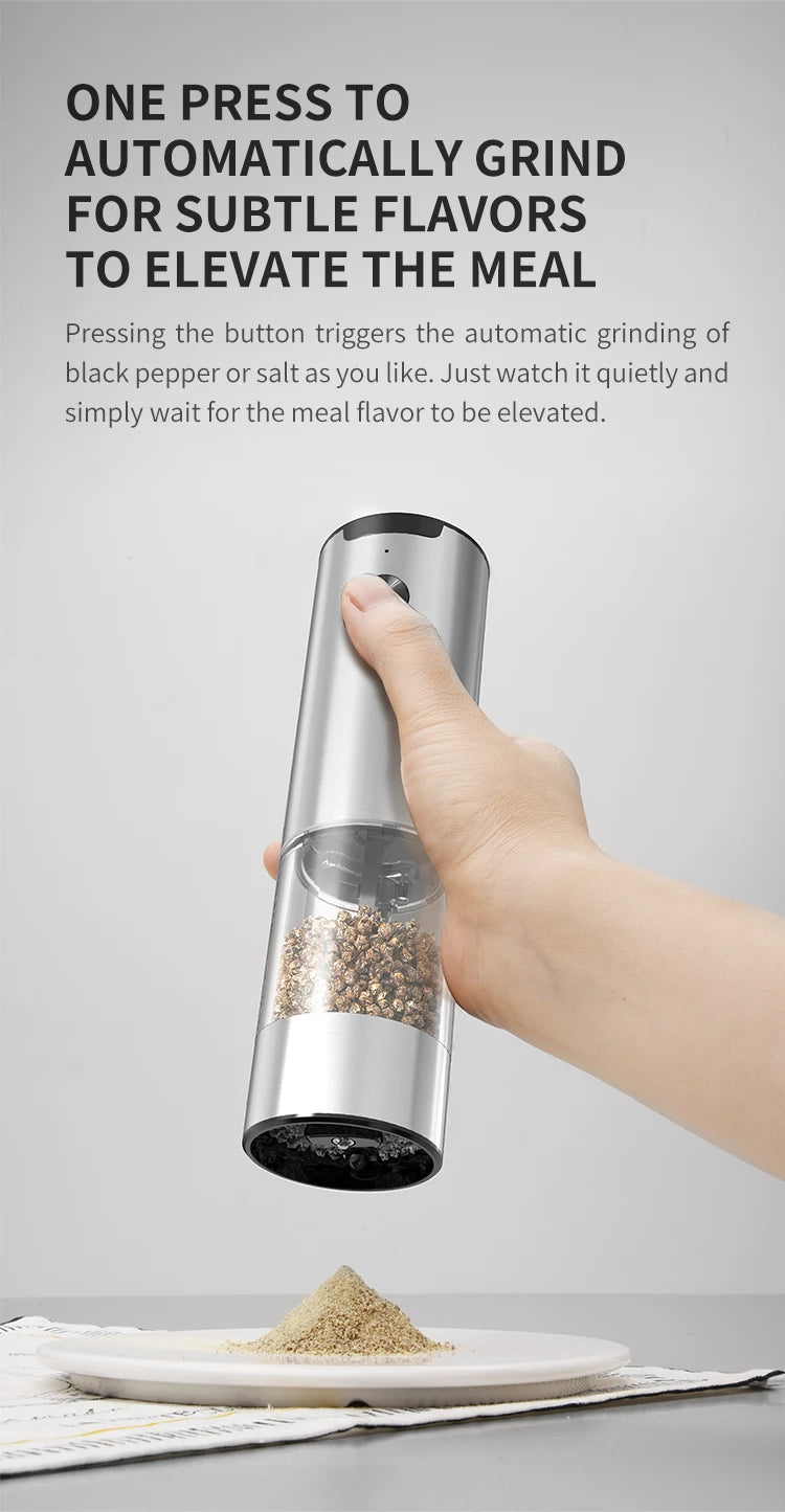 Molinillo Eléctrico automático de pimienta y sal con luz LED, molinillo ajustable sin aspereza, herramientas de cocina