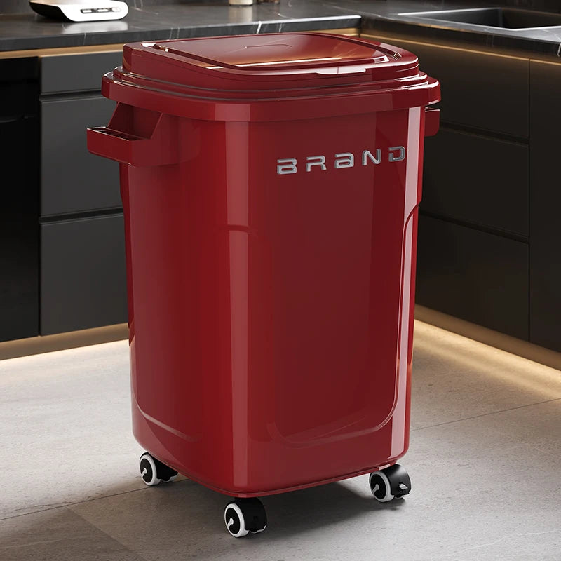 Contenedor de Basura de Cocina de Gran Capacidad con Ruedas y Tapa para Uso Doméstico y Comercial, Fácil de Mover, No Es Necesario Agacharse