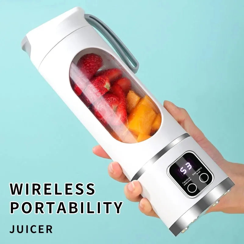 Exprimidor de frutas portátil de 10 hojas, capacidad de 450ml, 3 engranajes, licuadora recargable por USB, trituradora de hielo para batidos y batidos, taza exprimidora