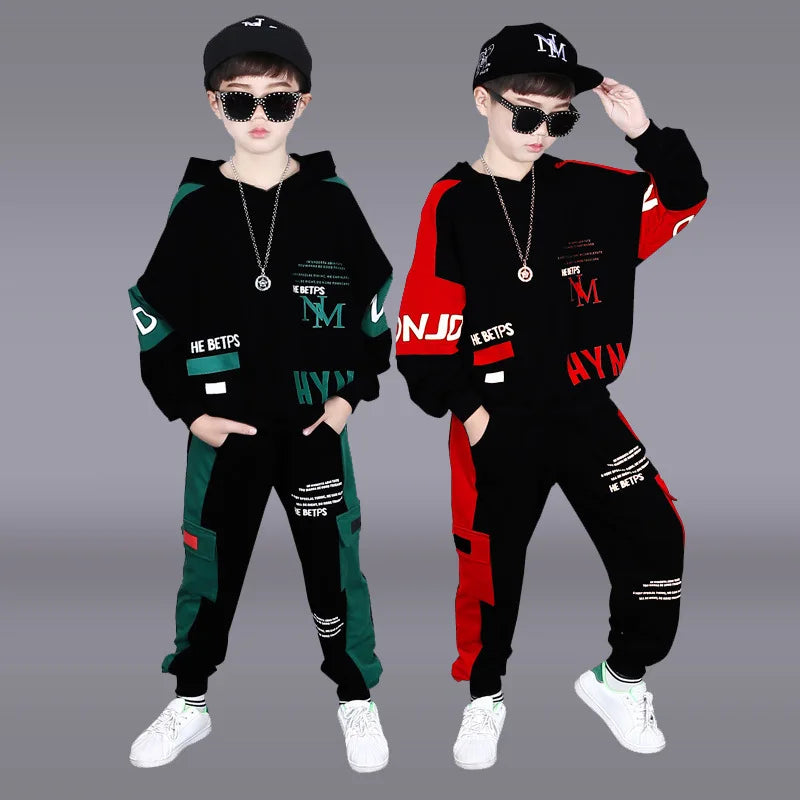 Conjunto Deportivo para Niños Primavera-Invierno 2026, Sudadera con Capucha y Letras + Pantalones con Cordón, Tallas 8, 10, 11, 12 Años