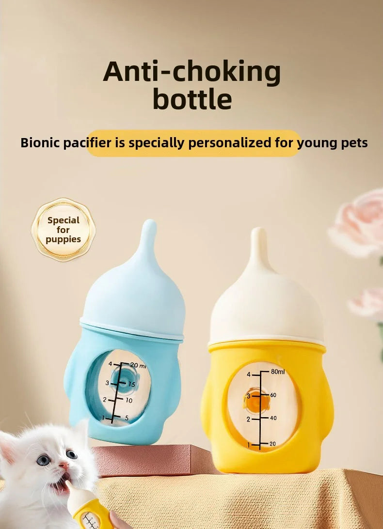 Nueva botella de leche para mascotas, gato, perro, biónico, antiasfixia, cachorro recién nacido, gato, botella de silicona, leche potable, ver escala