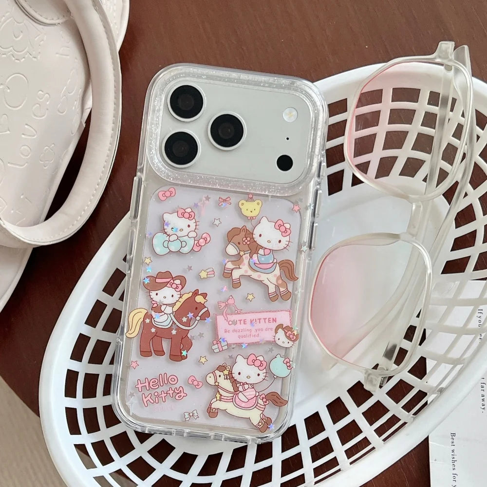 Preciosa funda de teléfono KT con dibujos animados para iPhone 17 Pro 16 Pro 15 14 13 Pro Max, funda protectora trasera minimalista de lujo de alta gama