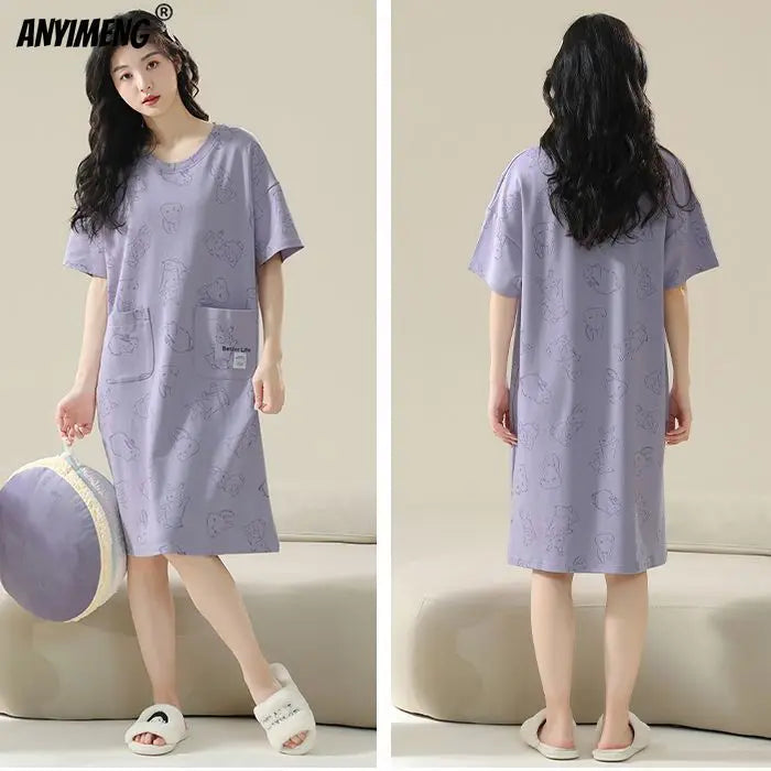 100% ALGODÓN! Camisón de verano para mujer de talla grande M-4XL, nuevo camisón antibacteriano HQ, camisón de manga corta, vestido informal