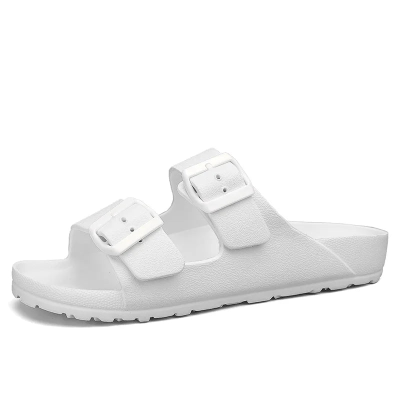 Zapatillas suaves ajustables de verano para hombre, chanclas planas de EVA con forma de nube, sandalias ligeras antideslizantes de Color sólido para playa de talla grande