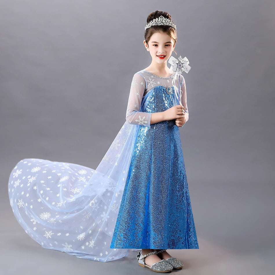 Vestido de Elsa para niñas, disfraz de Reina de la nieve, vestido de princesa para niños, Cosplay, fiesta de cumpleaños, ropa para niños, trajes de Carnaval y Pascua