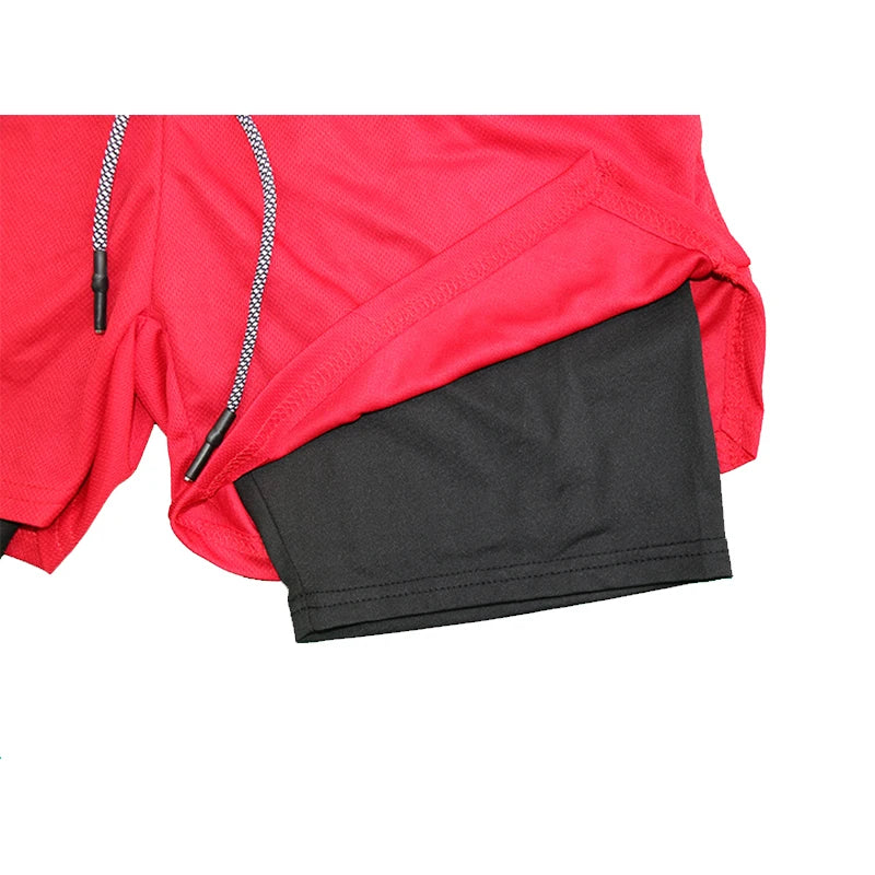 Pantalones cortos deportivos de doble capa para hombre, pantalones cortos deportivos 2 en 1 para entrenamiento de gimnasia, entrenamiento de secado rápido, trote, doble cubierta, verano
